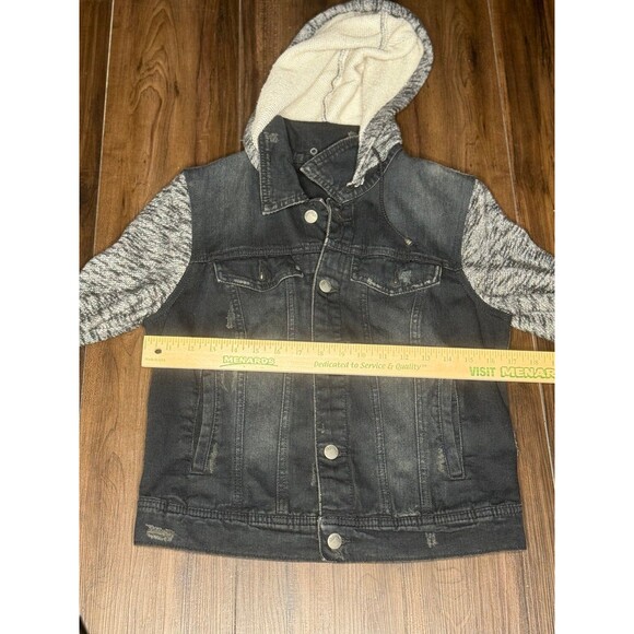 Free People Knit Hoodie Denim Jacket Black Grey Layered Boho Womens Small - Picture 3 of 6